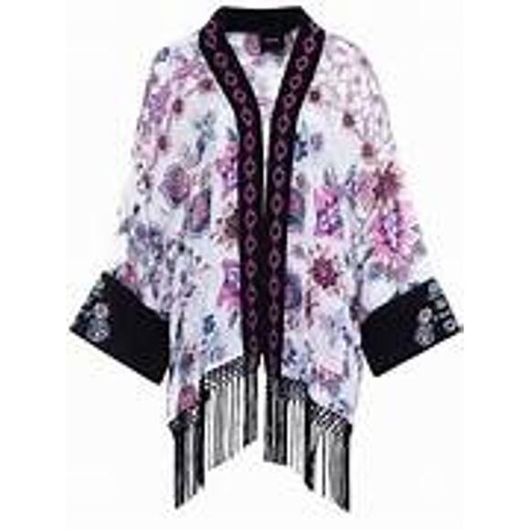 DESIGUAL NWT $159 Williamson Fringed Floral Kimono Top Size XS - Picture 2 of 12